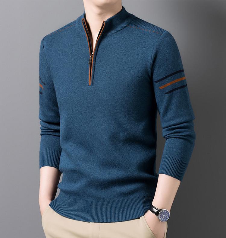 2025 Men's Autumn/Winter Knit Sweater: Half-High Collar, Zipper, Loose Fit, Long Sleeve Pullover