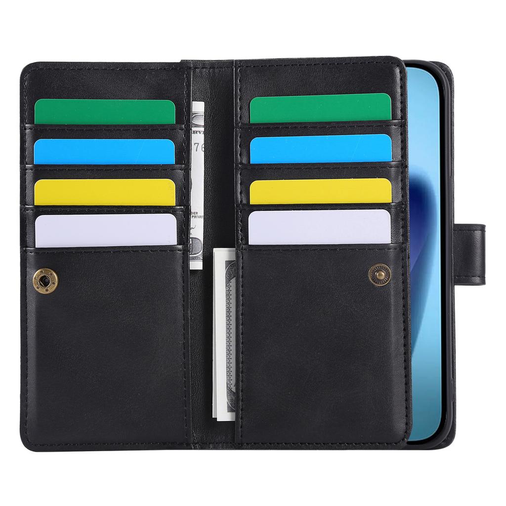 For iPhone 17 Pro Max Case Split Leather Magnetic Wallet Phone Protector with Wrist Strap