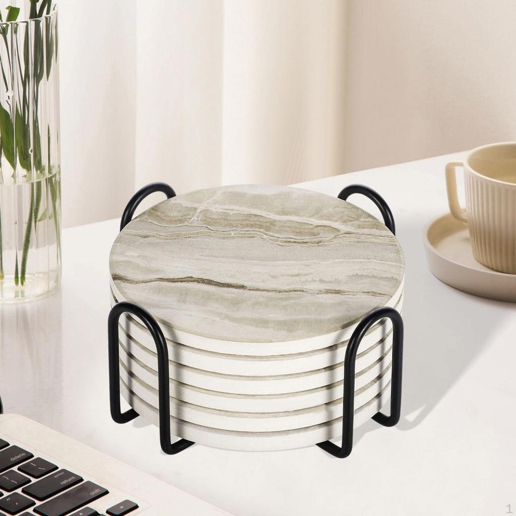 6 Stück Keramikuntersetzer mit Halter 4 Zoll Korkrückseite Kaffeetassenunterlage Tischplattenschutz für