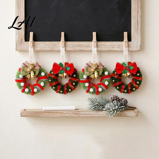 Plastic Festive Pendant Handmade Pipe Cleaner Christmas Wreath Ornament Chenille Stems Mini Holiday Gift for Family Crafts with Bow Bells Window