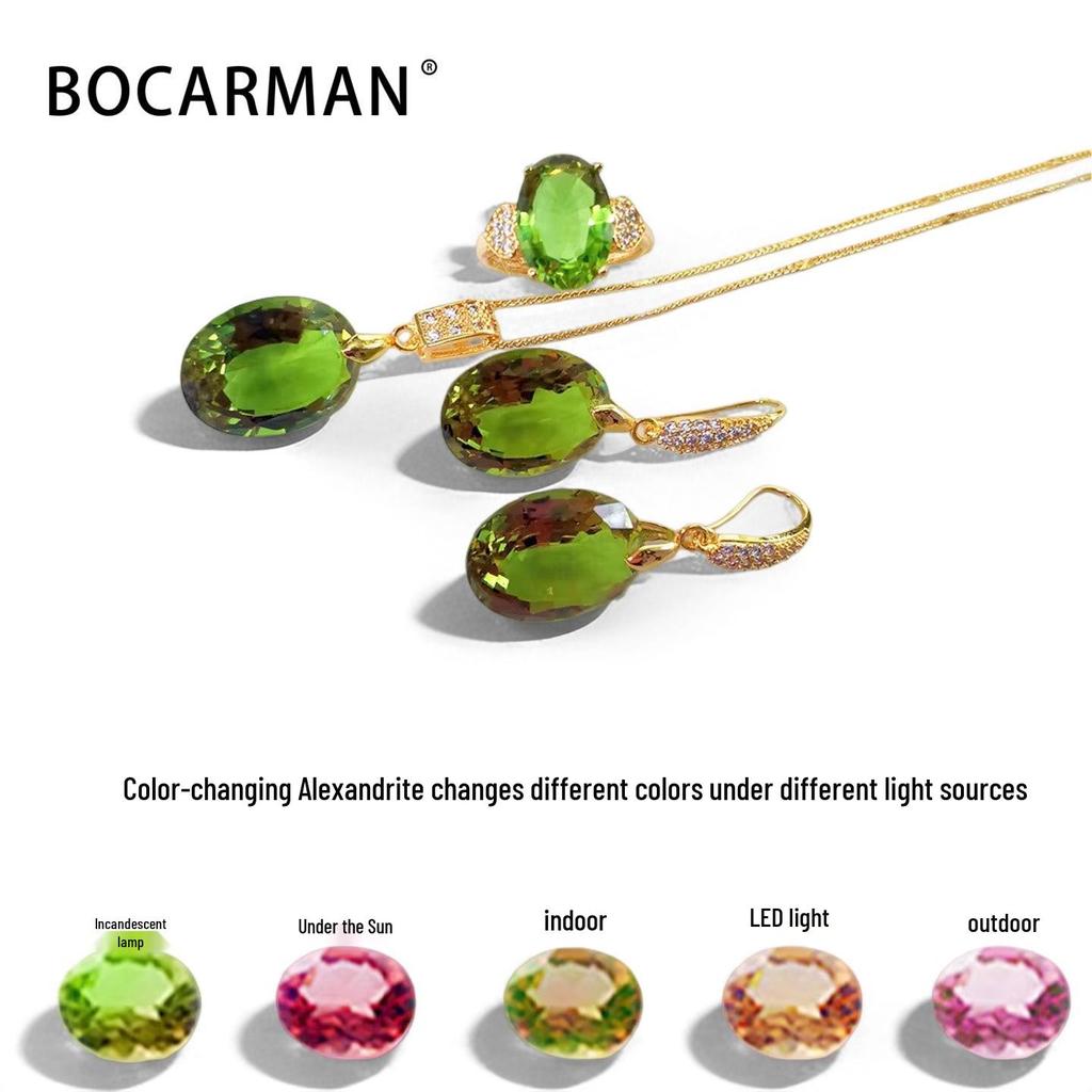 Turkish Gemstone Jewelry Set: Oval Ring, Necklace & Earrings with Color-Changing Sultan Stone