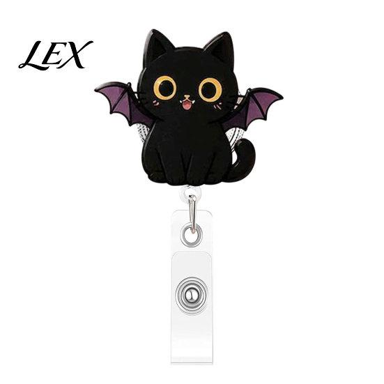 Portable Badge Reel for Backpacks Halloween Black Cat Pumpkin Reel, Retractable with 360 Degree Rotating Clip, Durable Key Chain Acrylic Decorative ID