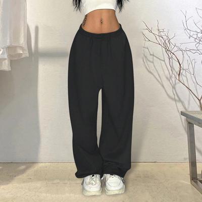 Pantalon Long Femme Style Hip Hop Élastique Taille Haute Jambe Large Couleur Unie Coupe Ample Décontracté Pantalon Port Quotidien