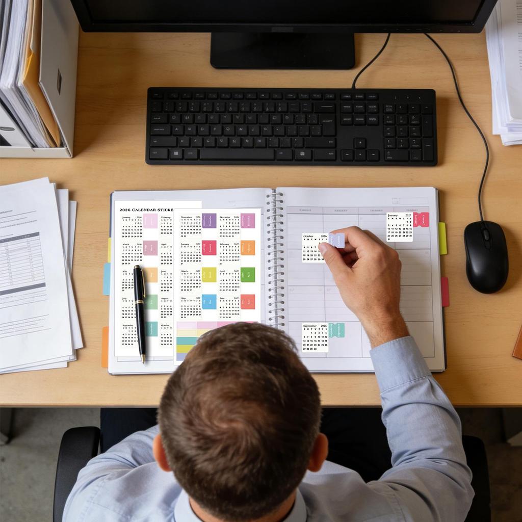 2pcs 2026 Monthly Planner Stickers Colorful Calendar Tabs Student Teacher Office Supplies Sticky Labels for Agenda Planning