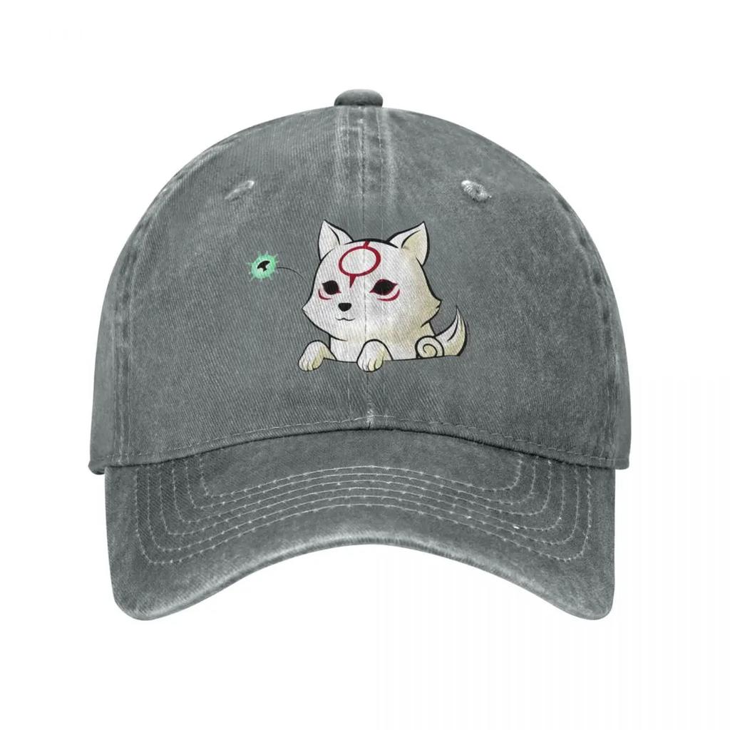 Okami Amaterasu Wolf Cute Kawaii Animal Mythology Sun Unisex Baseball Cap Distressed Washed Caps Hat Fashion Gift Snapback Hat