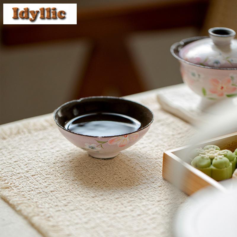 2pc/lot Powder Yin Hand-painted Winter Jasmine Teacup Retro Tea Bowl Mug Tea-tasting Personal Cup Chazhan Master Cups Craft 55ml