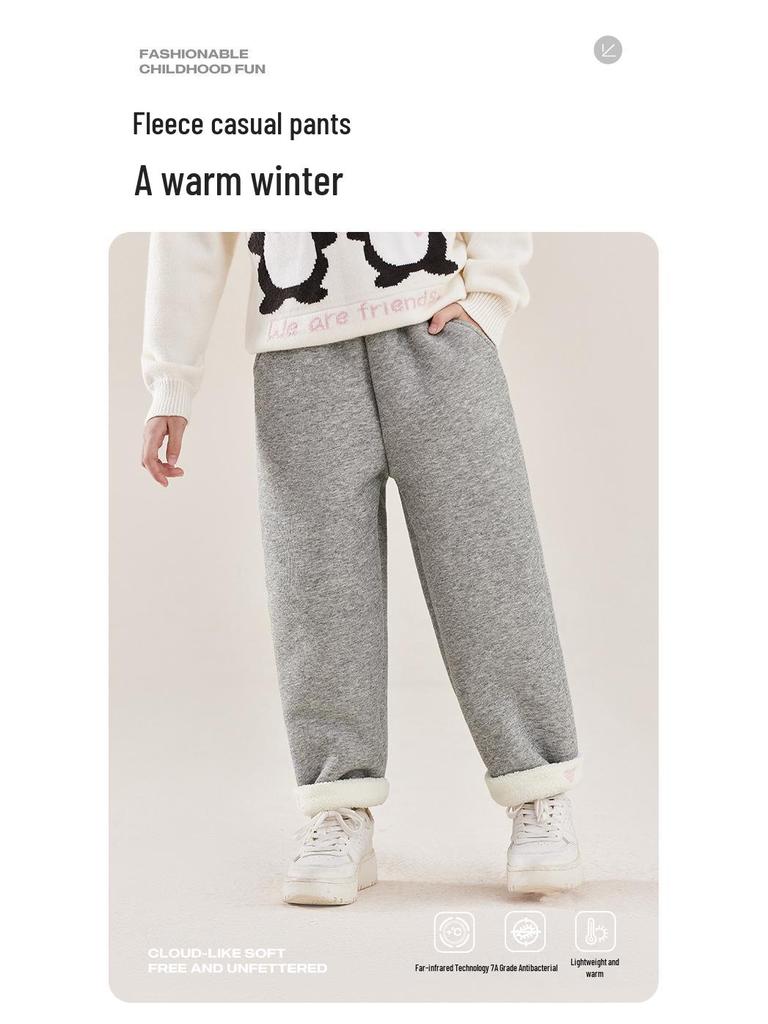 Girls' Winter Fleece-Lined Antibacterial Pants - Thickened, Temperature Locking, Straight Fit
