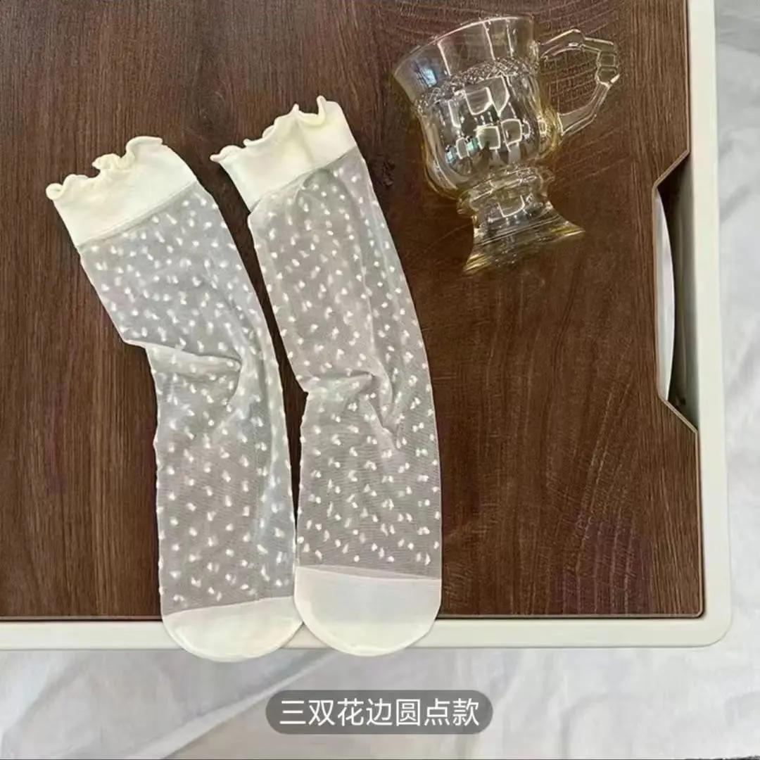 

3 пары летних кружевных носков-сеточек с бантом до щиколотки для женщин, милые эстетичные черные белые короткие гольфы в стиле лолита, модные носки