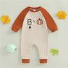 Newborn Baby Girls Boys Halloween Romper Pumpkin Letter Ghost Spider Contrast Color Long Sleeve Jumpsuit