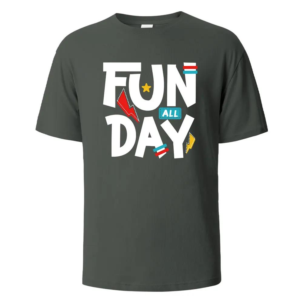 Funny All Day Printing T-shirt For Men Wowen 100% Cotton Summer Comfortable Breathable Short-Sleeved Tops O-neck Oversize Tees