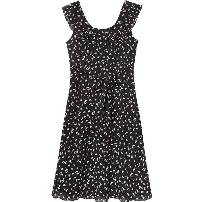 

Baidoo Women s Floral Ruffle Sleeveless A-Line Dress M
