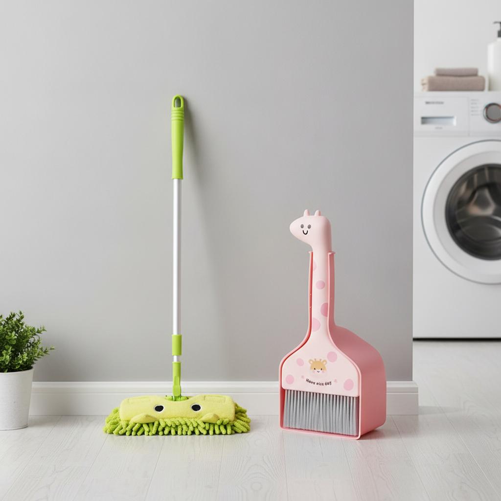 Sweeping Mop Play Toy Preschool Pretend Broom Dustpan Set Lightweight Mini Hand Combo Parent-Child