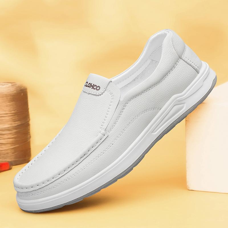 

Fashion Hot Sale Mens Genuine Leather Casual Shoes Soft Sole Luxury Brand Lightweight Comfort Loafers Shoes Business Office Formal Shoes 44 білий