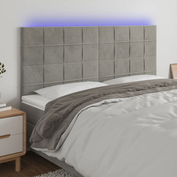 VidaXL Tête de Lit à LED Meuble de Chambre à Coucher Accessoire de Lit Double Tête de Cadre de Lit Intérieur Gris Clair 3122478
