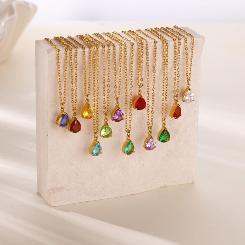 Jewelry Pear Shaped Water Drop Zircon Moon Birthstone Birthstone Necklace Plated 1 Gold Clavicle Chain Stainless Steel