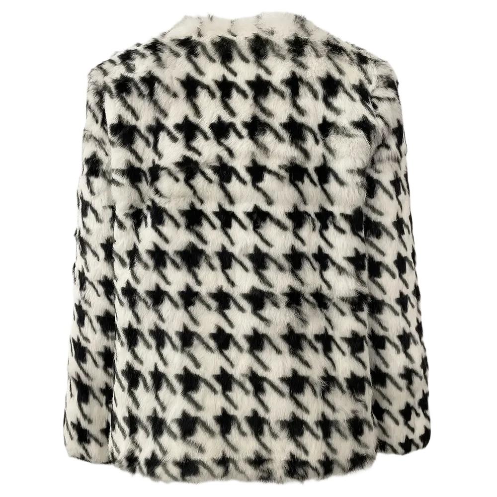 OFTBUY 2024 Real Natural Rabbit Fur Coat Winter Jacket Women Thick Warm Houndstooth Pattern Elegant Outerwear Streetwear Fashion