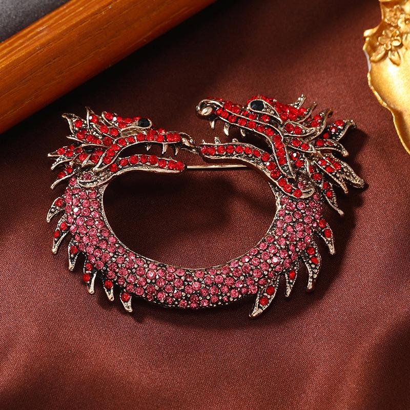 Multicolored Rhinestone-Inlaid Chinese Zodiac Dragon Brooch - Year of the Dragon Pin Accessory
