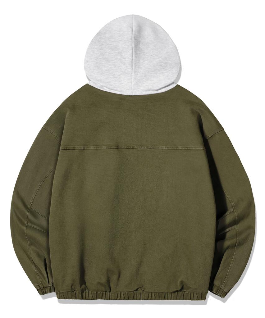 Trillion 2Way Vintage Washed Cotton Zip-Up Hoodie_Khaki