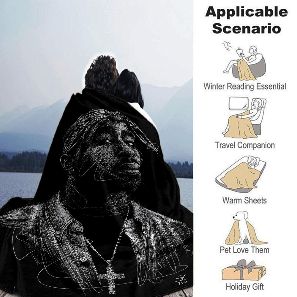 1pc Tupac Shakur Sketch Soft Warm Throw for Home, Office, Trave, All-Season Cozy Bedding Gift, Office Cozy Accessory1069