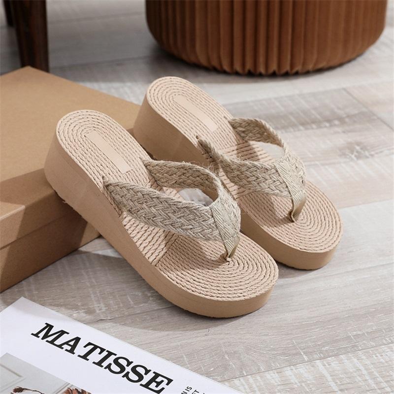 

Шлепанцы из пеньковой веревки с перекрестными ремешками, женские, этнический стиль, летние, подошва из искусственной пеньки, имитация соломы, на толстой подошве, сандалии для путешествий 39