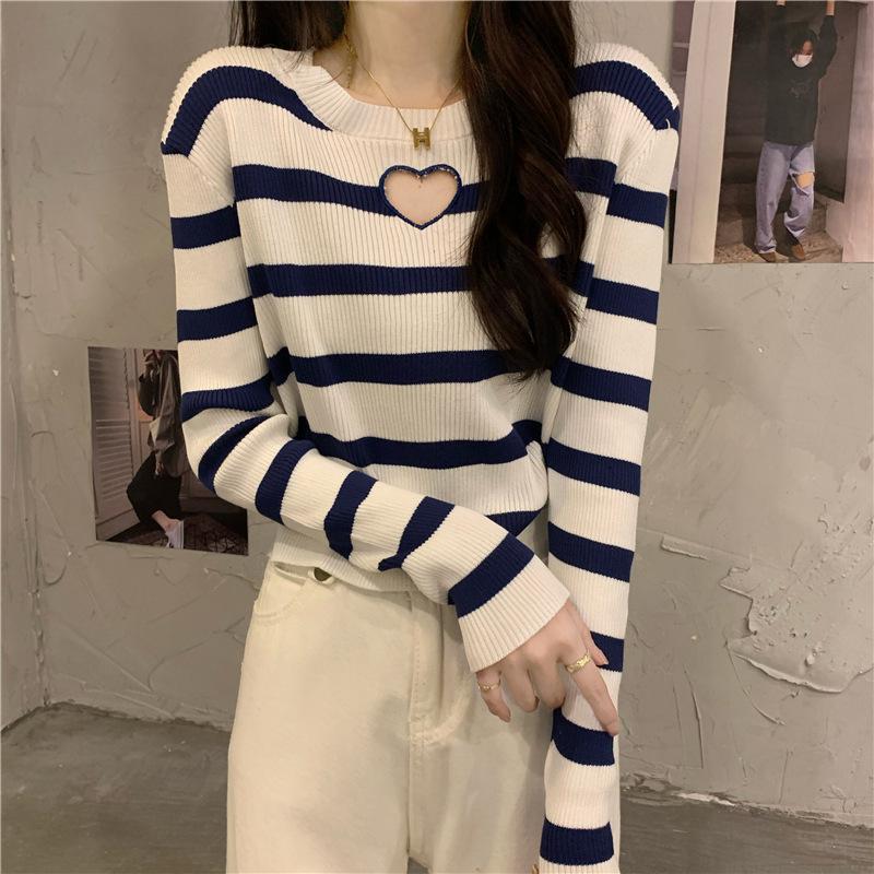 Striped Knitted Sweater Women's Thin Sweater Autumn 2025 New Crew Neck