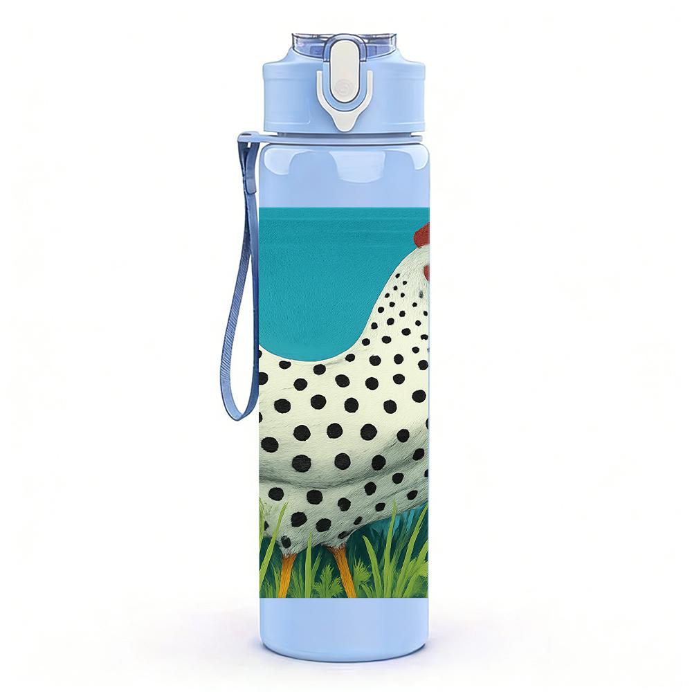 1PC White Spotted Hen Figure 750ml Color Plastic Sports Water Bottle Leakproof Flip Straw Lid For Sports Office Home Use