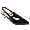 Fashion high heels women's pointed head 2025 new autumn patent leather back empty temperament single shoes black thin heel summer sandals