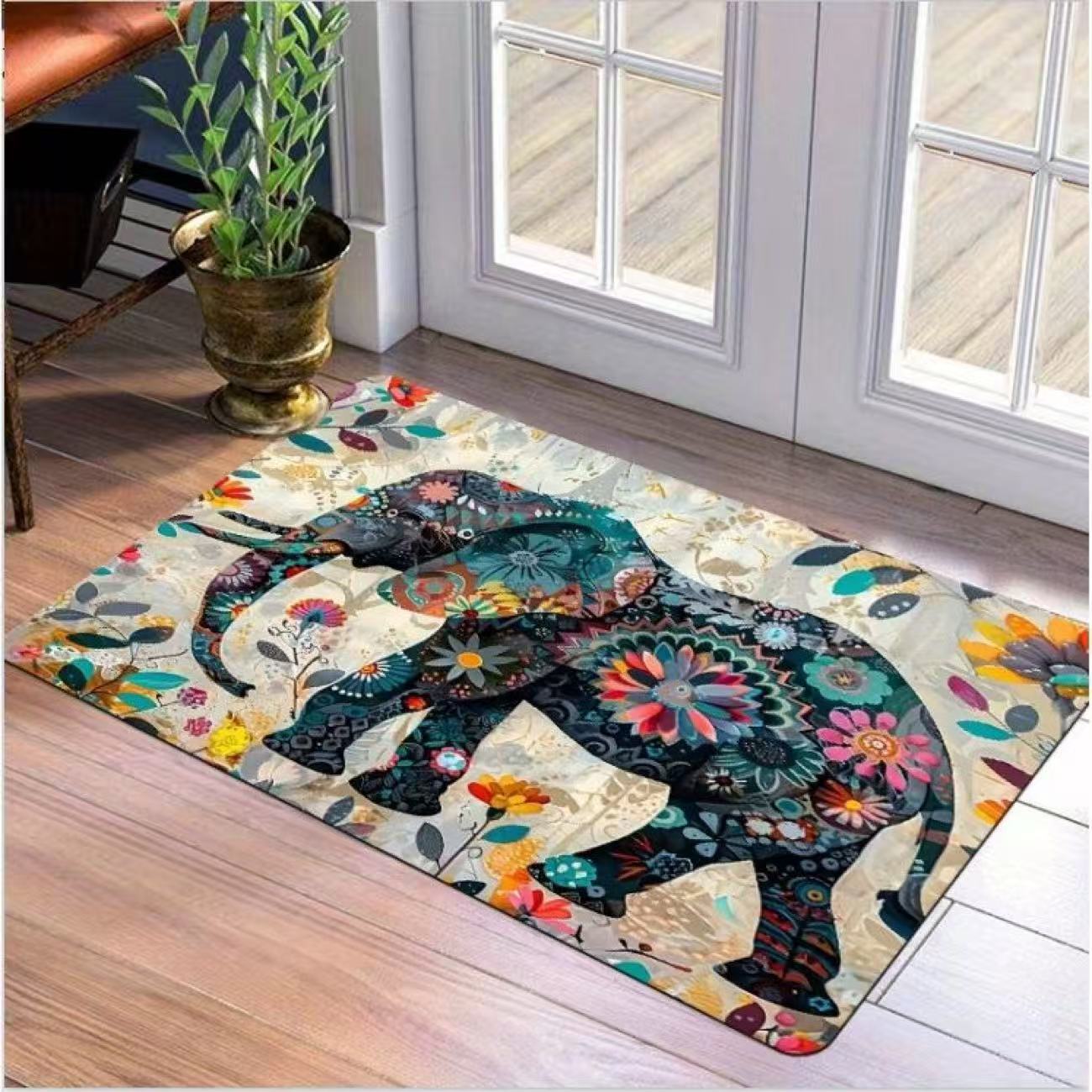 

Retro Thai Bohemian Elephant Welcome Mat Entry Mat Bathroom and Kitchen Slippery Floor Mat Home Decoration 40x60cm