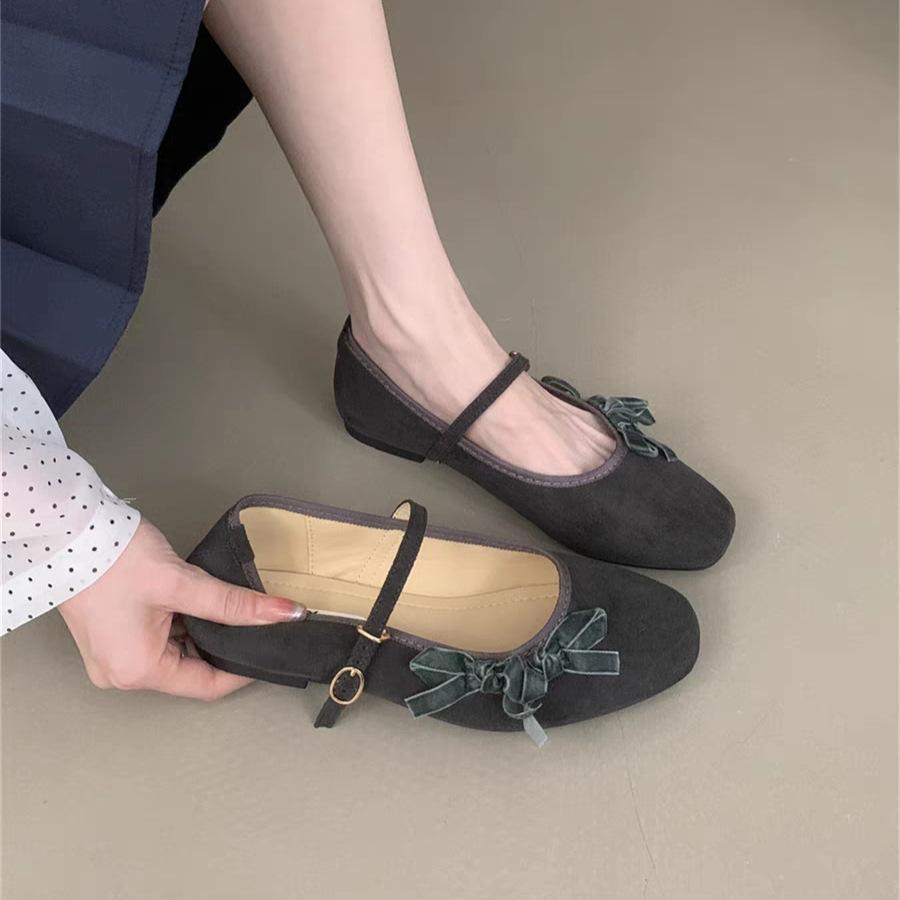 

Новая весна 2025 года, замшевые туфли Мэри Джейн с пряжкой-бантом, туфли-лодочки в стиле феи 40 серый