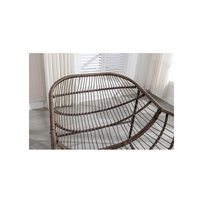 Fauteuil à bascule d'extérieur en rotin avec dossier, adapté aux porches, salons, terrasses et jardins, gris