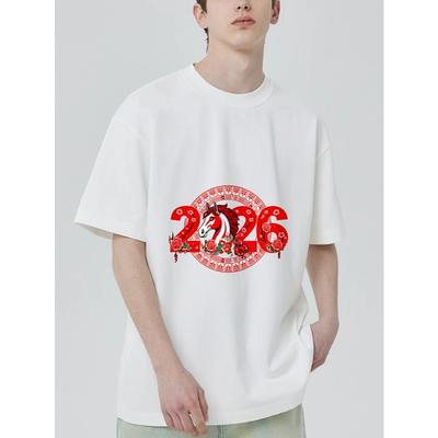 Black T Shirt With 2026 Horse Year Design And Red Flowers For Chinese New Year Celebration