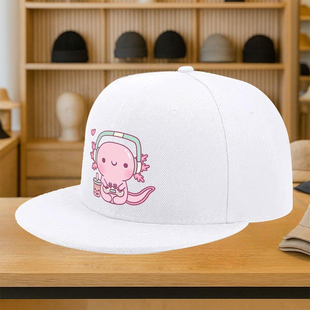 Cute Gamer Axolotl Print Baseball Cap Polyester Adjustable Streetwear Casual Snapback Hat