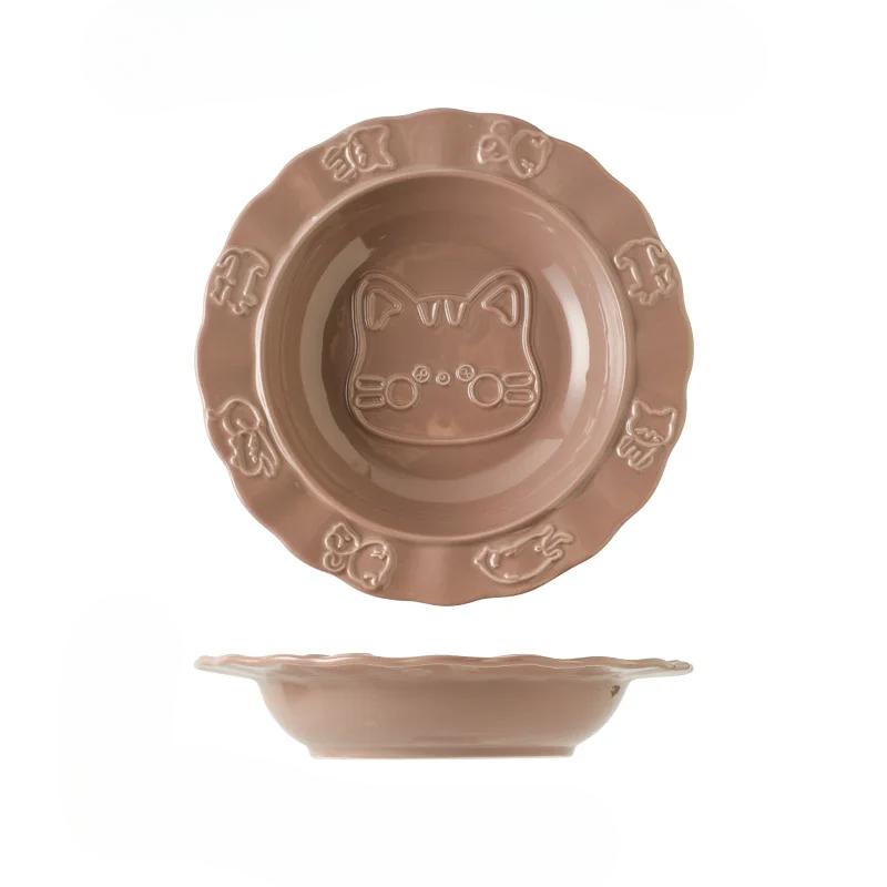 Creative Kitty Ceramic  Plate Ins Style Cartoon Cute Solid Relief Plate Dish Inventory Heart Plate Dessert Cake Fruit