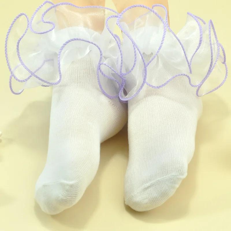 Baby Girls 3D Ruffle Socks Children Solid Color Lace Princess Students Dance Socks Kids Middle Tube Socks 1-10years Old