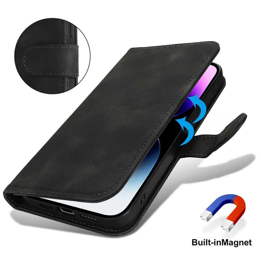 For iPhone 14 Pro Max Wallet Case Double Folded Edge Skin Touch PU Leather Flip Phone Cover