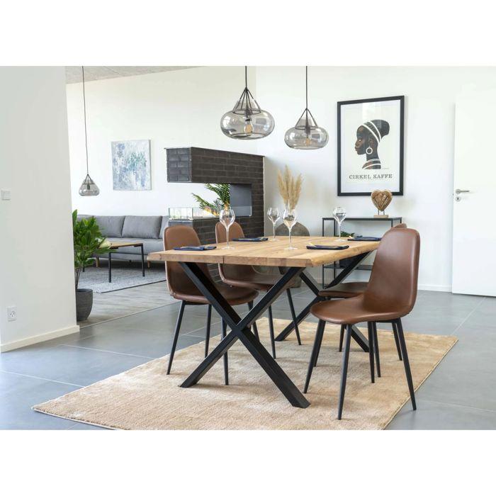 Chaise de salle à manger - HOUSE NORDIC - Stockholm - Cuir synthétique marron - Pieds métal noir - Lot de 2