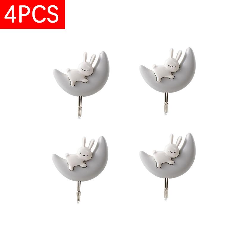 

4 шт. Крючок для кролика самоклеящийся для ванной комнаты, спальни, двери ванной комнаты, мультфильм, месяц бесплатного перфоратора, настенный, многоцелевой