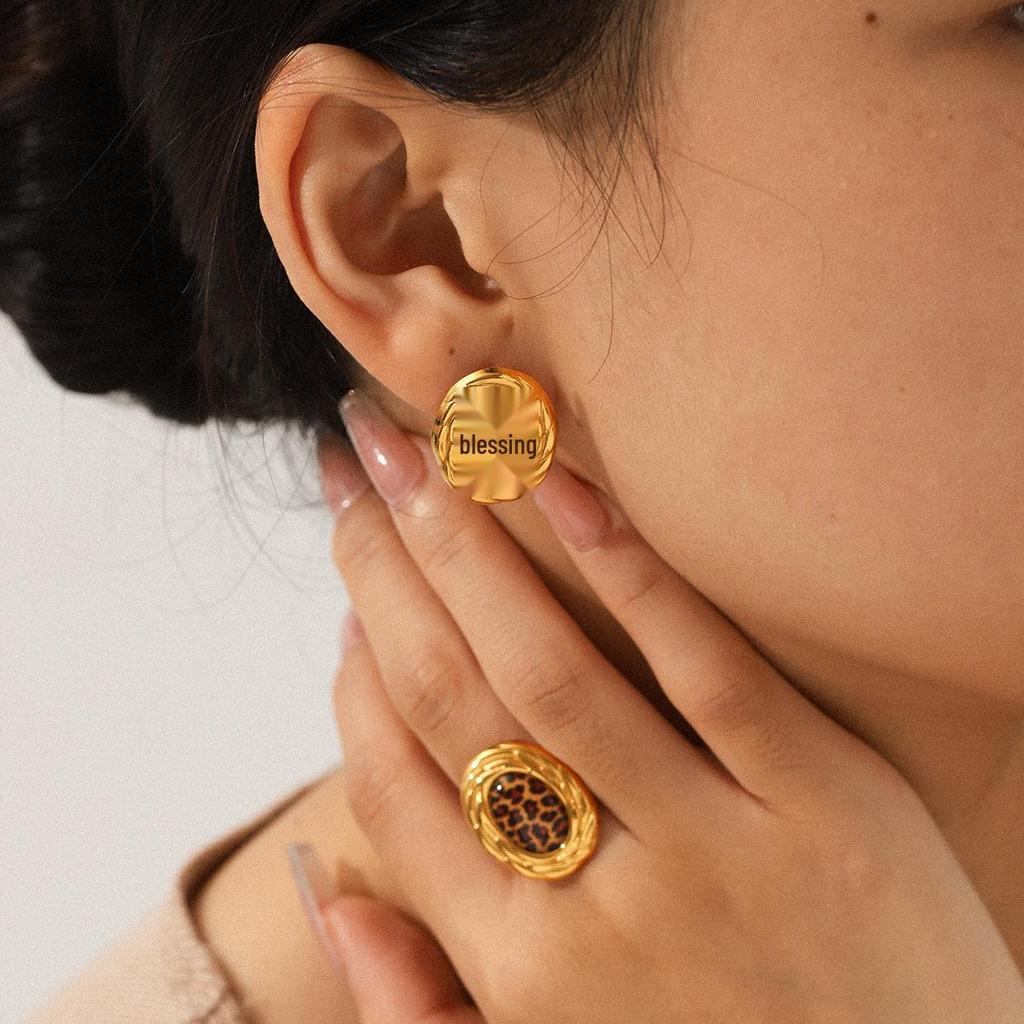 Leopard Print Titanium Steel Hoop Earrings - Trendy, Non-Fading Stainless Steel for Women