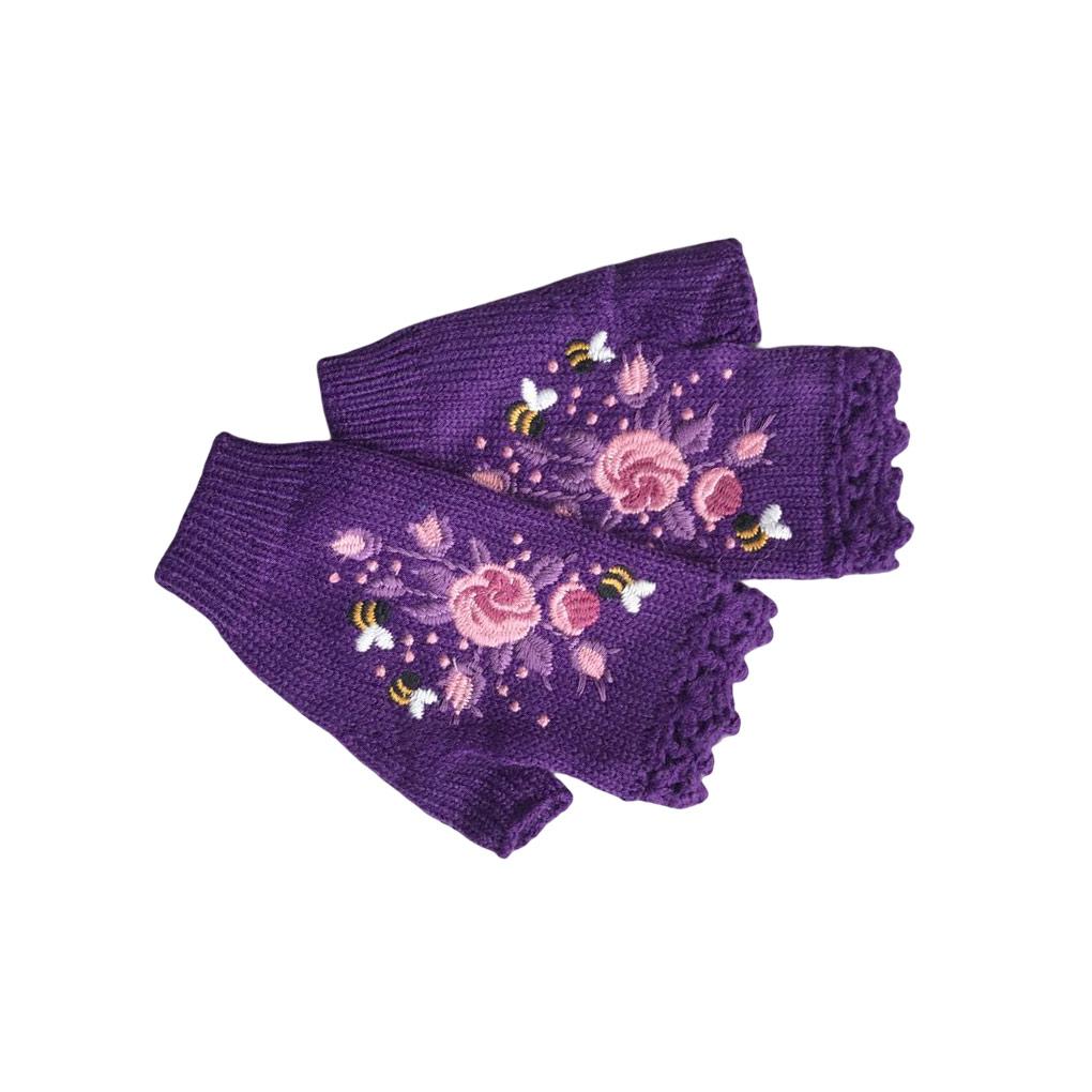 1 Pair Woman Embroidery Knitted Gloves Winter Autumn Skating Ski Riding Warm Thermal Crochet Flowers Mittens for Female