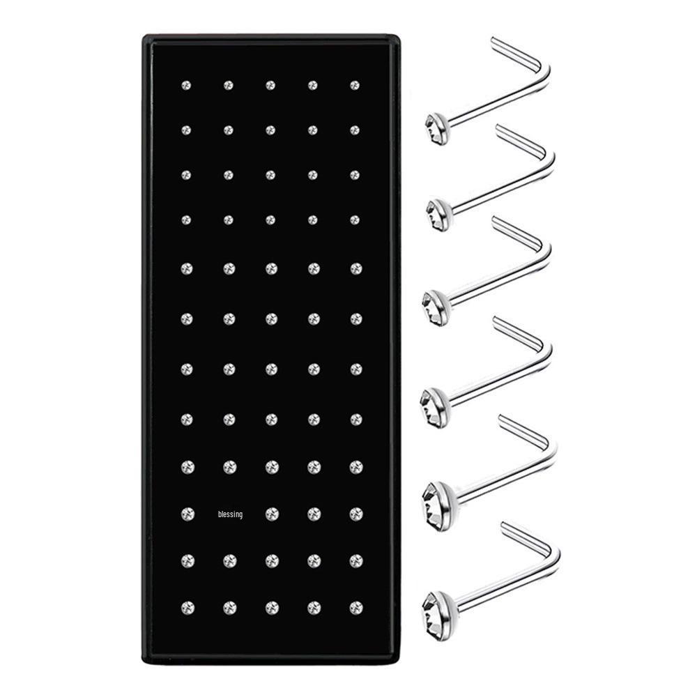 60-Piece Boxed Set: Diamond-Inlaid Stainless Steel Nose & Lip Studs - Assorted Sizes (1.5mm, 2.0mm, 2.5mm) & Colors