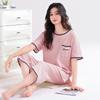 Pajamas women's summer pure cotton short-sleeved printed cropped pants thin cotton women's loungewear summer loose large size set