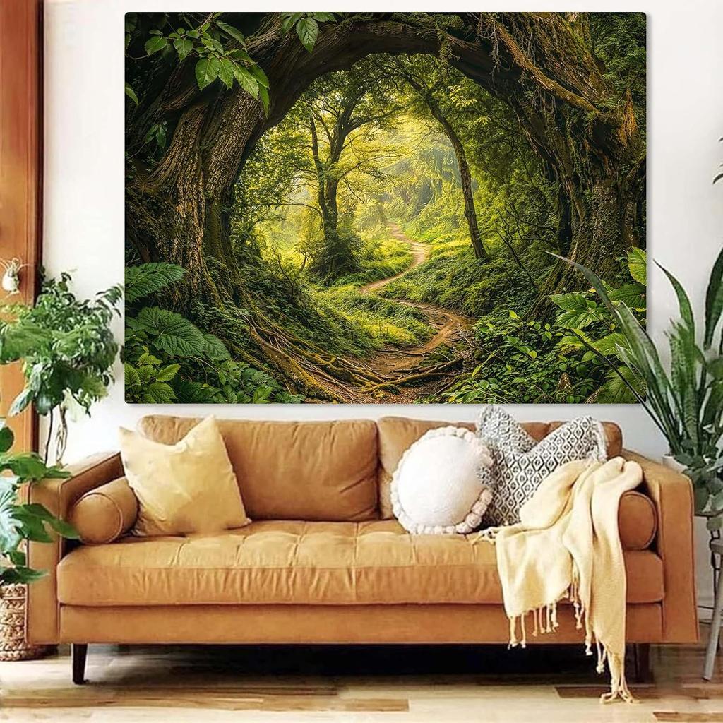 Kanuyee Forest Tapestry Green Landscape Wall Tapestry, Nature Tapestries for Bedroom Ceiling Tapestries Wall Hanging for Bedroom