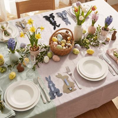 8 piezas/set Conejo de Pascua Divertido Clip para Monedas Tela de Fieltro de Algodón Colorida Soportes para Cubiertos de Conejo Decoración Única de Vajilla de Dibujos Animados