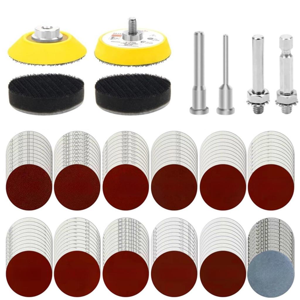 50mm Sandpaper Set with Sponge and Shank Compatible Round Velcro Sanding Discs for Car DIY Rust and Metal Polishing and 10 of 128-Piece #60-#3000