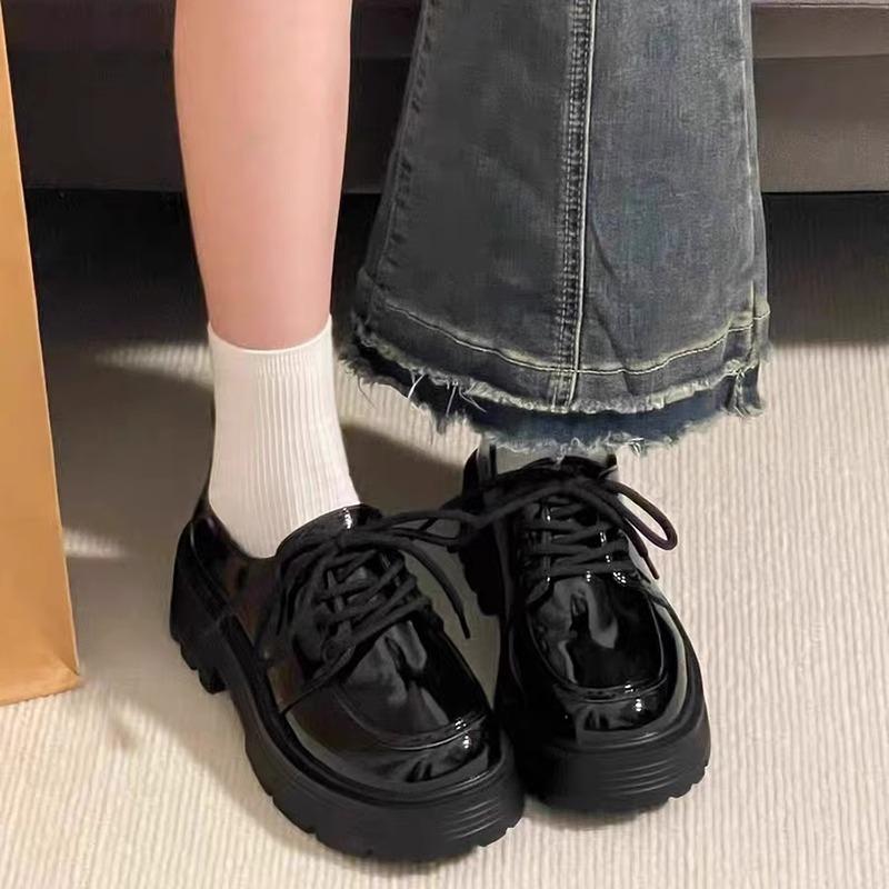 2025 spring and autumn black platform versatile lace-up small leather shoes women's new retro British style Japanese jk single shoes