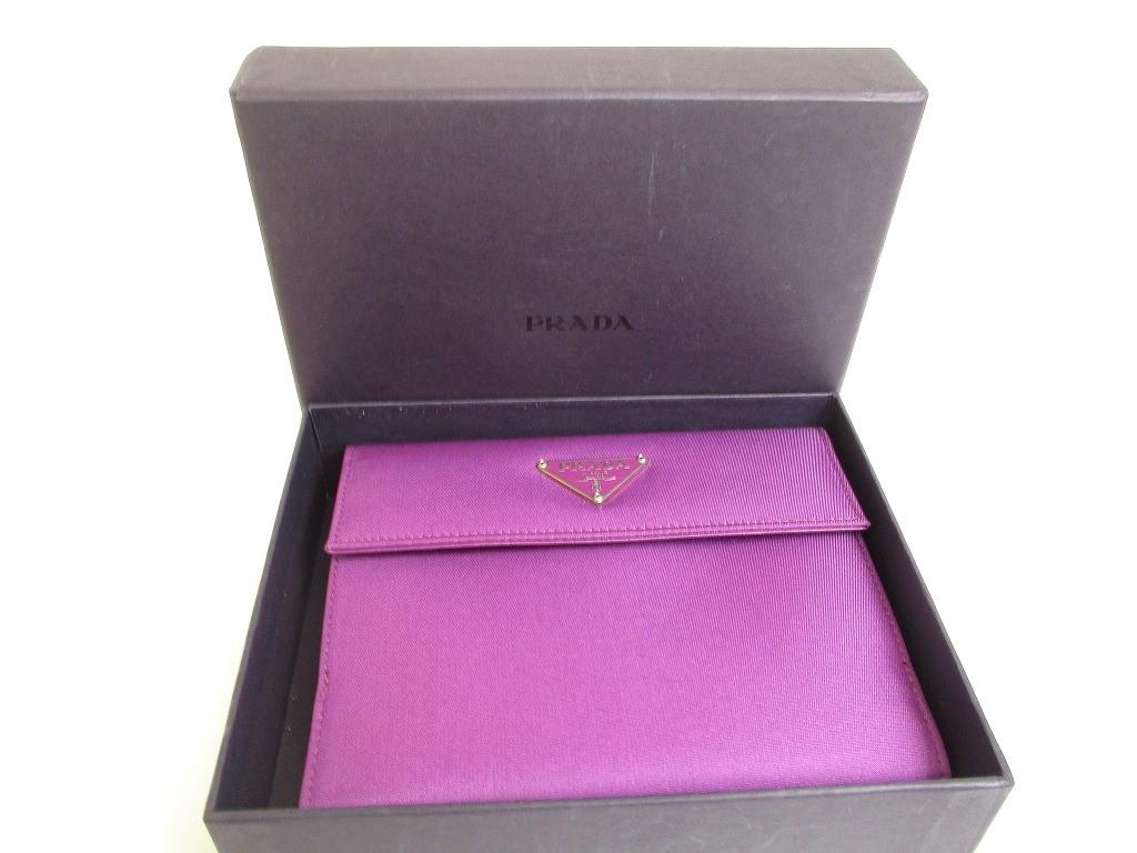 Authentic PRADA Purple Nylon and Leather Bifold Wallet Purse #a744  Refurbished