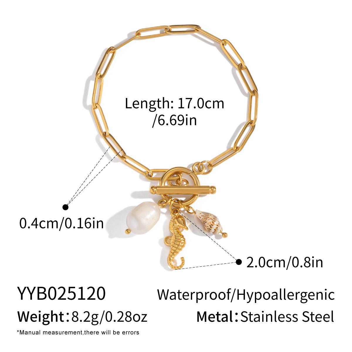 Подвеска-кулон в виде морского конька, жемчуга и ракушки, ожерелье и браслет - нержавеющая сталь с покрытием из 18-каратного золота, летние пляжные украшения