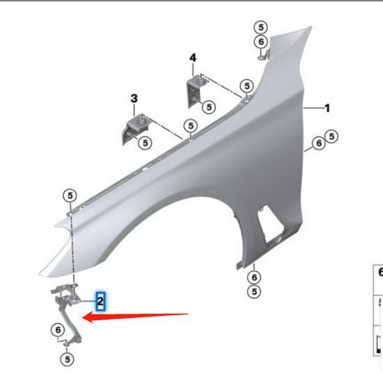 BMW G32 6 Series GT Front Fender Support, Codes 41007481063, 41007481064