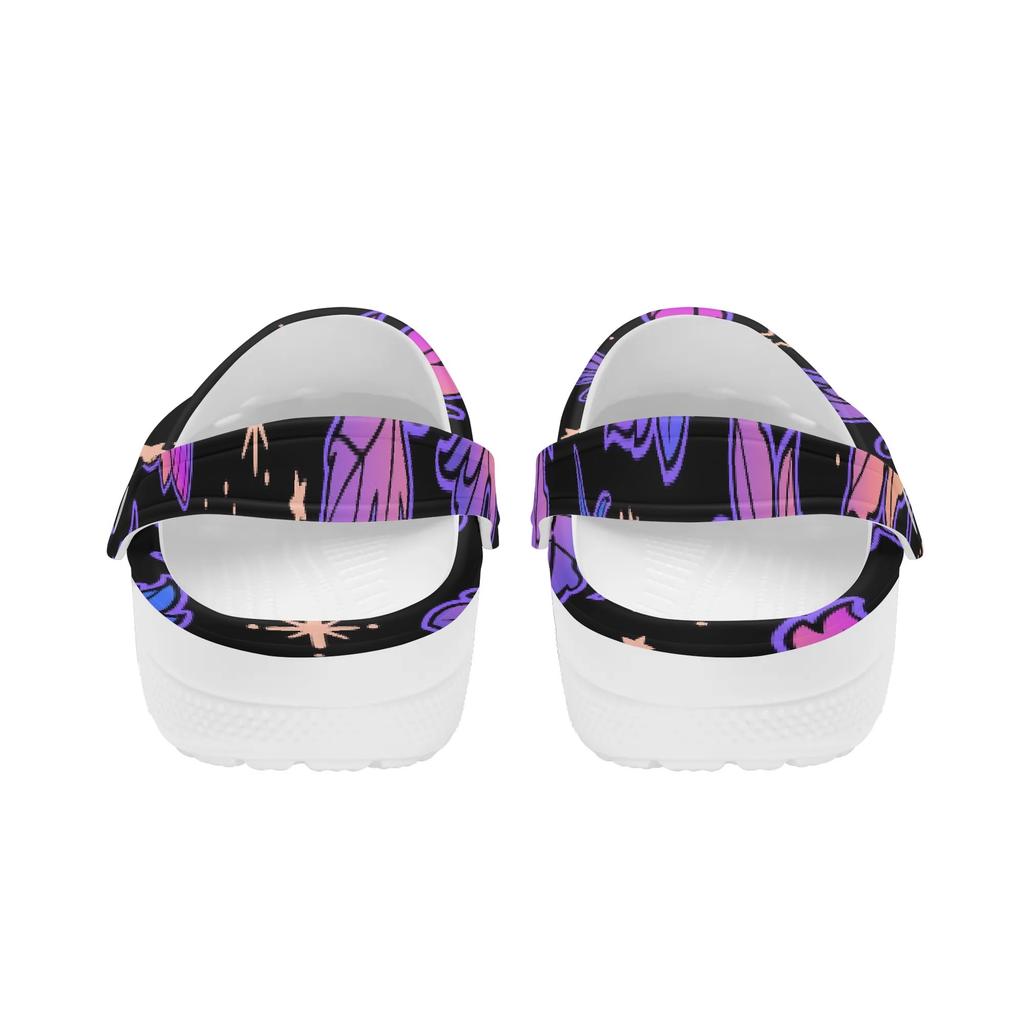 White EVA Clogs with Glow Butterfly Print, Lightweight Slip On Garden Shoes, Breathable Beach Sandals, Indoor Outdoor Slippers for Men Women