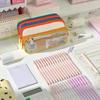 Cream Pencil Bag Pen Case Hitting Color Blocked Staged Type Transparent Front Pocket Storage Pouch for Stationery